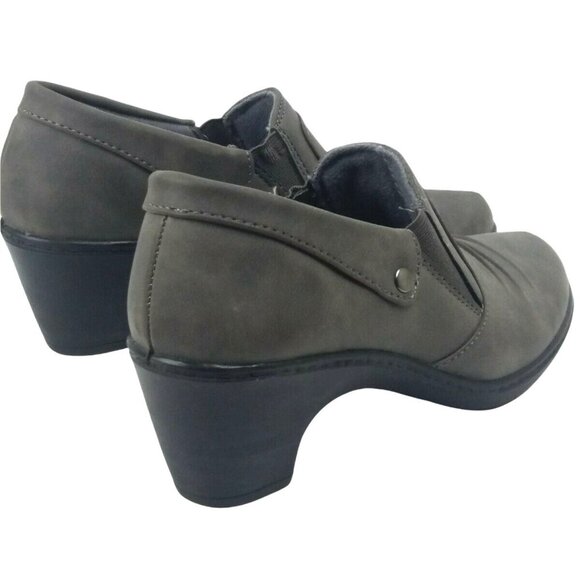 Fallcore Gray Faux Suede Ankle Booties Clog Shoe Size 6.5 Comfort Wave Sleek Mod - Picture 6 of 11